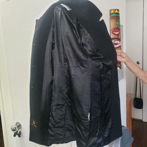 Larry Levine Design black wool & cashmere blend midi pea coat 10 - Picture 11 of 12